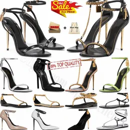 Designer Sandals Tom-fords Heels Padlock Pointy Naked lock heels Luxury Brand Summer Pop Gold-plated Carbon Nude Black Red Pumps Gladiator Leather Party Dress shoes