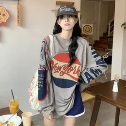 Deeptown vintage oversized manga longa t camisa para mulheres harajuku moda t kpop estética topo estilo coreano streetwear verão 240111