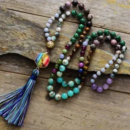 Necklaces 108 Beads Malas Healing Natural Stone Energy Spiritual Geometric Pendant Anxiety Necklaces Meditation Yoga Necklace Jewelry