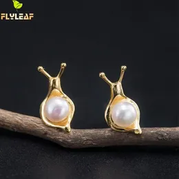 Earrings 925 Sterling Silver Real Pearl Snails Stud Earrings For Women Retro Chinese Style Female Student 18k Gold Fine Jewelry Flyleaf