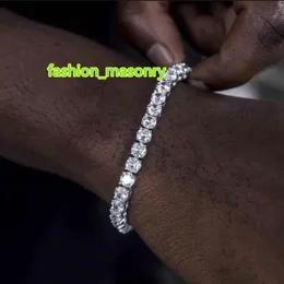 Fashion Shining smycken 925 Silver Round Diamond Armband Single Row Iced Diamond VVS 4mm 5mm 6mm Moissanite Tennis Chain