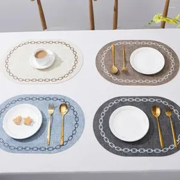 Table Mats 44x30cm Placemat High-end Wear-resistant Contrast Color Oval Shape Mat Dining Room Stuffs Bowl