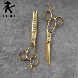 FnLune 6 coltello ad arco dorato Forbici professionali per parrucchieri Accessori per barbiere Taglio di capelli Diradamento Cesoie Strumenti per parrucchieri 240110