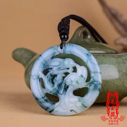 Pendants Chinese Blue Jade Lovebirds Pendant Carved Doublesided Women Jewelry Gifts Necklace Charm Fashion Amulet Natural Free Rope