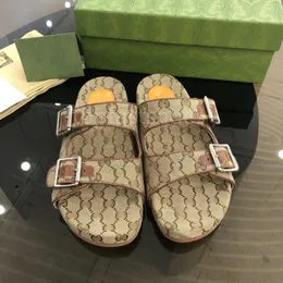 Högkvalitativ lyxig designer sandaler för män kvinnor mode klassiska blommor brokad glider lägenheter läder gummi flip flops botten strandskor loafer