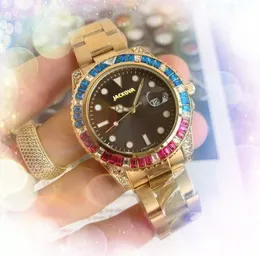 Crime Premium Mens Colorful Diamonds Ring Watch 42mm Quartz Movement Man Time Clock Full Rostfritt stål Banduppsättning Auger Big Dial Army Military Wristwatch Presents