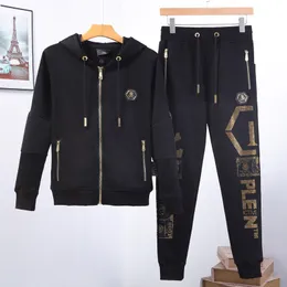 Pleinxplein Men's TrackSuits PP Skull Cotton 2ピースフード付きスウェットシャツパンツスポーツウェアPleinスーツパーカーとパンツ863