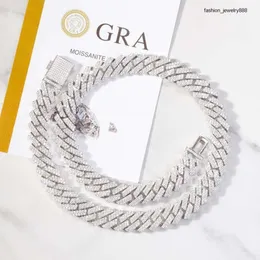 kubansk halsband smycken diamant guld halsband kedja för män 14 mm bredd 2 rad moissanite armband män silver kubansk länk pass diamant testare gra vvs kedja