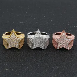 Feuchter Star Herren Star Ring Hip Hop Trendy Ring Moissanit Diamant 18K Gold Sterling Silber Kubaner Frauen Ring