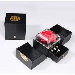 Eternal Rose Gift Jewelry Boxes Soap Flower Storage Box for Necklace Earrings Ring Lover Birthday Anniversary Wedding Valentine's Day Propose Jewelry Packing