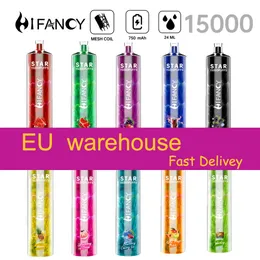 Оригинальный склад ЕС Hifancy Bar 15000 затяжек Vape desechable Одноразовая электронная сигарета Vape с аккумулятором 750 мАч 24 мл Pod vaper Puff 12k Puff 15K Vapes