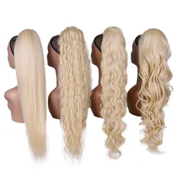 Blonder synthetischer Pferdeschwanz, langes, gewelltes, geflochtenes Haarteil mit Clip, Ombre-Schwarzbraun-Haarschwanz für Frauen 240110