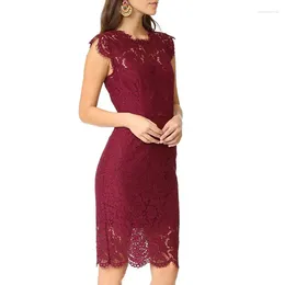 Casual Dresses Women Sexy Elegant Evening Party Date Lace Lady Sleeveless Slim Bodycon Bag Hip Pencil Vestidos Burgundy Black