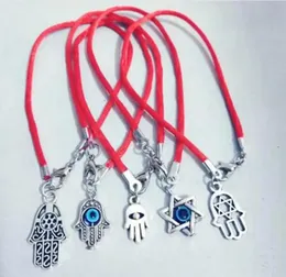 Pulseiras 40 peças nova moda vintage corda vermelha kabbalah fatima hamsa mão amuletos de mau olhado sorte pulseira proteção joias d12