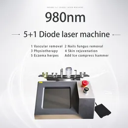 Máquina de tratamento indolor 6 em 1 de grau médico para remoção de fungos nas unhas Eczema Eliminação de herpes 980nm Diodo Laser Vascular Spider Vein Therapy