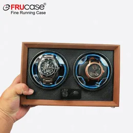 Frucase Double Watch Winder för automatiska klockor 2 Rolex Box Jewelry Display Collector Storage Wood Grain With Light 240110