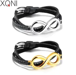 Charm Bracelets XQNI Infinity Leather For Men 1618CM Long Stainless Steel GoldSilver Color Cool Male Double Layer Wrap Bracelet 163725101