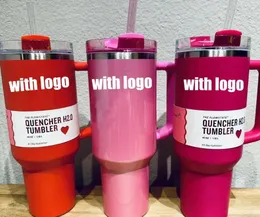 Cosmo Pink Parade 40oz Quencher Tumblers Flamingo Target Red Stainless Steel Valentines Day 선물 컵 실리콘 핸들 뚜껑과 밀짚 자동차 머그잔 1 : 1 로고 0111