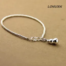 Anklets High Quality 925 Sterling Silver Chain Beads Chain Anklet Fashion Summer Beach Foot Anklets Retro Gourd Anklet for Women Jewelry