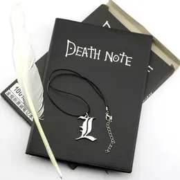 A5 Anime Death Note Notebook Set Leather Journal and Necklace Feather Pen Animation Art Writing Notepad 240111