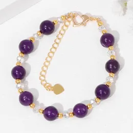 Brin pierre naturelle violet calcédoine cristal perles Bracelet coeur fermoirs chaîne Bracelets pour femme hommes amitié cadeau
