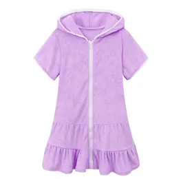 Kids Bathrobe For Little Girl Children Clothing Girl Bath Robe Clothes Zip Up Hooded Night Robe Kids Pajamas For Girl 3-11 Years 240111