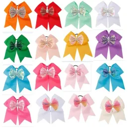 14PCS 8inch Large Sequins Head Bow Grosgrain Ribbon Hair Bows Children Cheerleading Girls Accessories Elastic HairHolder JOJO BJ