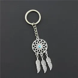 2018 Fashion Dream Catcher Tone Key Chain Silver Ring Feather Tassels Keyring KeyChain for Gift206g