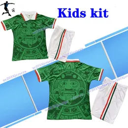 Kids Kit 1998 Retro Edition Meksika Futbol Jersey 1998 Dünya Kupası Futbol Gömlek Meksika Ev Mavi Futbol Gömlek Uzak Beyaz Kısa Kılıf Futbol Üniformaları