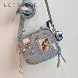LEFTSIDE Y2K Style Small Retro Denim Cute Female Crossbody Bags Silver Korean Fashion Designer Girls Handbags and Purses 240111