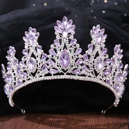 Diezi Baroque Purple Red Blue Green Crystal Tiara Crown Wedding Party Hair Jewelry Queen Bridal Bride Crown 헤어 액세서리 240110