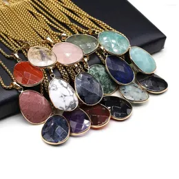 Pendant Necklaces Natural Semi-Precious Oval Lapis Lazuli Amethysts Necklace Gold Color Women's Jewelry Stainless Steel Chain