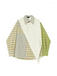 Bluzki damskie Patchwork w paski koszule Vintage Streetwear Korean Harajuku 90s Y2K 2000S Eleganckie koszulę z długim rękawem 2024