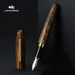 Jinhao 9056 Natural Wood Handmade Fountain Pen M/F NIB Gold Clip Ink Pen Stationary Business Office Gift Writing School Supplies 240110