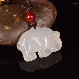 Pendant Necklaces Natural Green Agate Elephant Jade Necklace Chalcedony Carved Charm Jewellery Fashion Amulet For Men Women Lucky