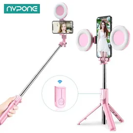 Monopés 4 em 1 sem fio Bluetooth compatível com selfie stick LED anel de luz extensível portátil monopé tripé ao vivo para iPhone 14 13 Android