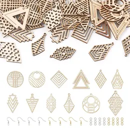 kits Kit de fabricación de pendientes DIY Colgantes de madera hueca natural sin teñir Ganchos para pendientes con dijes geométricos de mariposa para hacer joyas artesanales