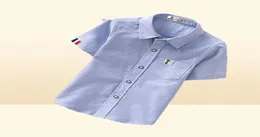GFMY Saldi estivi Camicie Casual Tinta unita in cotone Colore Blu Bianco Ragazzi a maniche corte per 2-14 anni 2201251298773