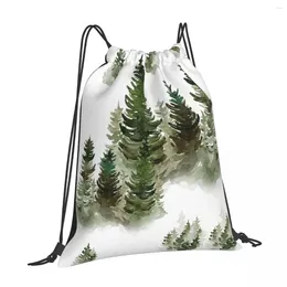 Sacs à provisions Aquarelle Pine Tree Sports Gym Sac à dos de rangement avec cordon de serrage avec camping, randonnée et activités de plein air