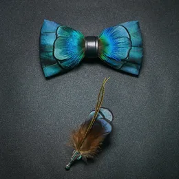 JEMYGINS Märke Fashion Färgglada herrar Bow Tie Pin Set Handgjorda Natural Feather Bowtie Presentföretag Affärsdräkt för bröllopsfest 240111