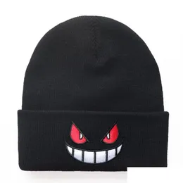 Beanie/Totenkopfkappen Winter Outdoor Beanie für Uni Gestrickte Kawaii Gengar Kapuze Hut Lässig Geburtstag Halloween Hüte Radfahren Skifahren Mütze 8 Col Dh41V