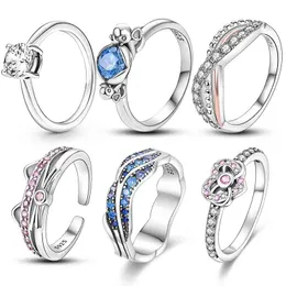 Anéis para mulheres 925 prata moda trevo onda azul para sempre coração anel de cocktail geométrico zircão cúbico jóias finas de casamento