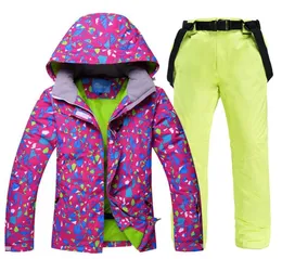 Лыжные куртки Лыжный костюм Женский зимний комплект одежды для снега Толстая непромокаемая куртка и брюки 30 градусов Костюмы для сноуборда1001517