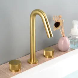 Bathroom Sink Faucets Luxury Brass Brushed Gold/Black Faucet Three Holes Two Handle Basin Mixer Cold Water Tap