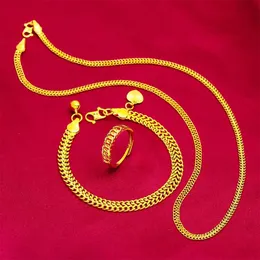 Ställer in mode 100% verklig koppar 24K guldpläterad kvinnors centipede kedja halsband kostym daglig bankettarmband ringhalsbandsmycken