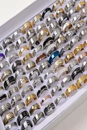 Lote de 50 unidades de anillos de banda de joyería de pulido interno de acero inoxidable para hombre y mujer, estilo mixto, para fiesta de boda, buena calidad 6733964