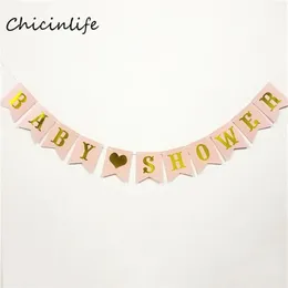 Całkowicie chikinlife 1set Pink Lake Blue Baby Shower Banner Garland Dzieci Przyjęcia urodzinowe