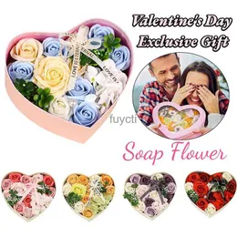 Outras artes e artesanato Artificial Rose Flower Bouquet Soap Flower com caixa de presente Heart Shape Scented Silk Flowers para casamento Dia dos Namorados Aniversário YQ240111