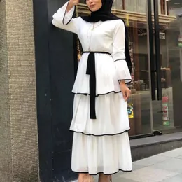 Ethnic Clothing Muslim Dress Women Dubai Abaya Lace-up Ruffles Fashion Casual Pleated Ladies Islamic Clothes Moroccan Kaftan Long Maxi