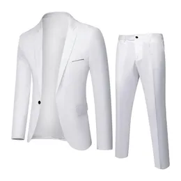 Abito formale 2 pezzi Blazer Pantaloni stile coreano Tinta unita monopetto Primavera Autunno Bottoni Matrimonio Sposo 240110